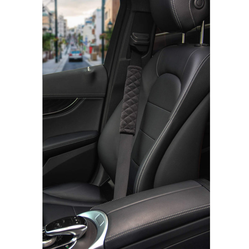 Amooca Soft Auto Seat Belt Cover Seatbelt Shoulder Pad 2 PCS for a More Comfortable Driving Compatible with All Cars and Backpack Black B: Black