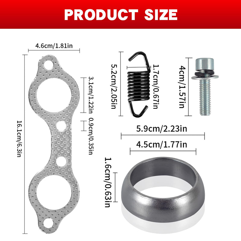 Exhaust Manifold Gasket Spring Rebuild Kit - Compatible Polaris Ranger 700 800 (2006-2014) Sportsman 600 700 (2002-2007) Touring X2 (2009-2012) Electroplated Black Rust-Proof