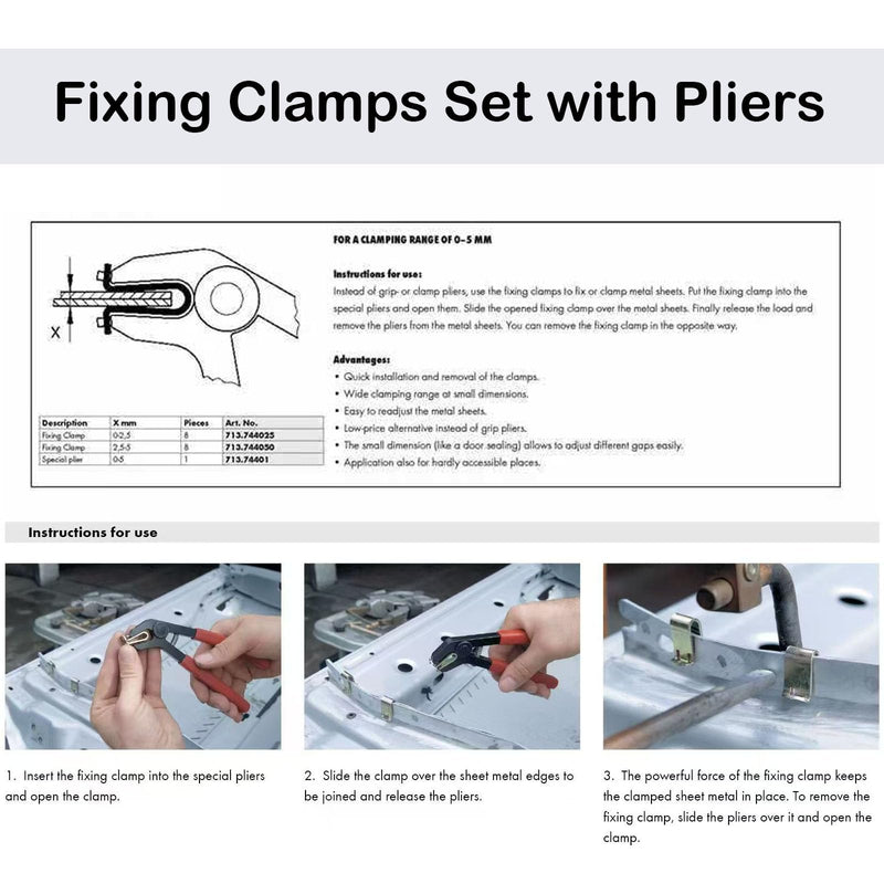 Fixing Clamps Set with Pliers,Car Body Dent Repair Fixing Clamp Pliers Set Bodywork Automotive Pull Removal Kit