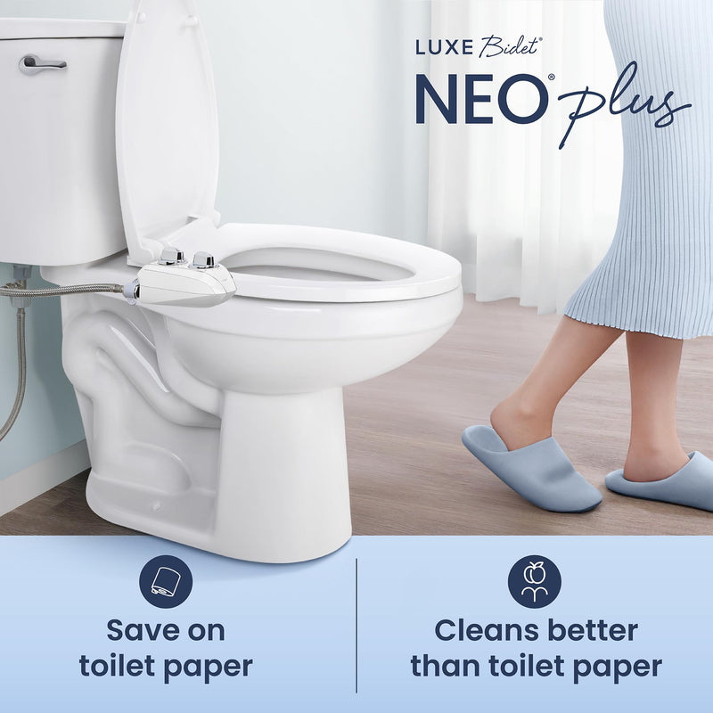 LUXE Bidet NEO 185 Plus - Dual Nozzle, Non-Electric Bidet Attachment for Toilet Seat, Patented Slide-In Install, 360° Self-Clean, EZ-Lift to Clean, Feminine & Rear Wash (White) White