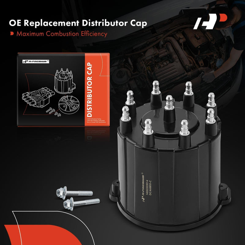 A-Premium Ignition Distributor Cap Compatible with GMC, Chevy & Cadillac Vehicles - V8 Engine - C/K Pickup, Express, Suburban 1500 2500 3500, Yukou, Brougham, Firebird, Blazer - 1987-1995