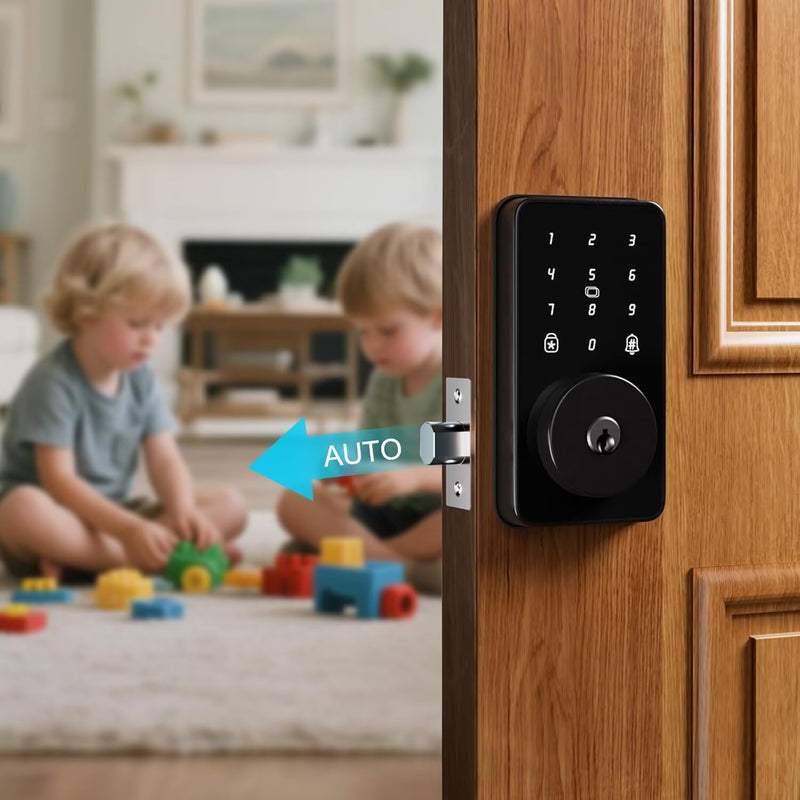 Keyless Entry Door Lock with Keypad, Digital Code Deadbolt, Auto-Lock, No WiFi/App Needed, Easy Installation Deep Black
