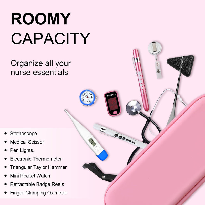 BOVKE Stethoscope Case Fits 3M Littmann Classic III Monitoring/Lightweight II S.E., MDF Acoustica Stethoscopes, Stethoscope Bag with Space for Nurse Accessories & Medical Supplies, Pink