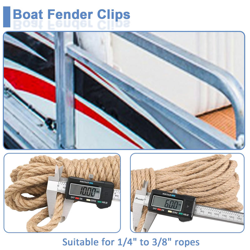 Pontoon Fender Clips for Square Rails, Mental Pontoon Boat Bumpers Clips for Docking Pontoon, Adjustable Boat Fender Clips Boat Fender Hangers with Extra Clips, 4 Pack