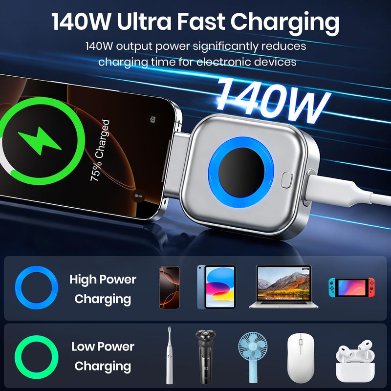 140W Smart Auto Stop Charging Adapter with AI Full-Charge Disconnect | Type C Auto Cut-Off Charger Protector Smart Charger, Prevent Battery Aging and Extend Equipment Lifespan for Phone Laptop