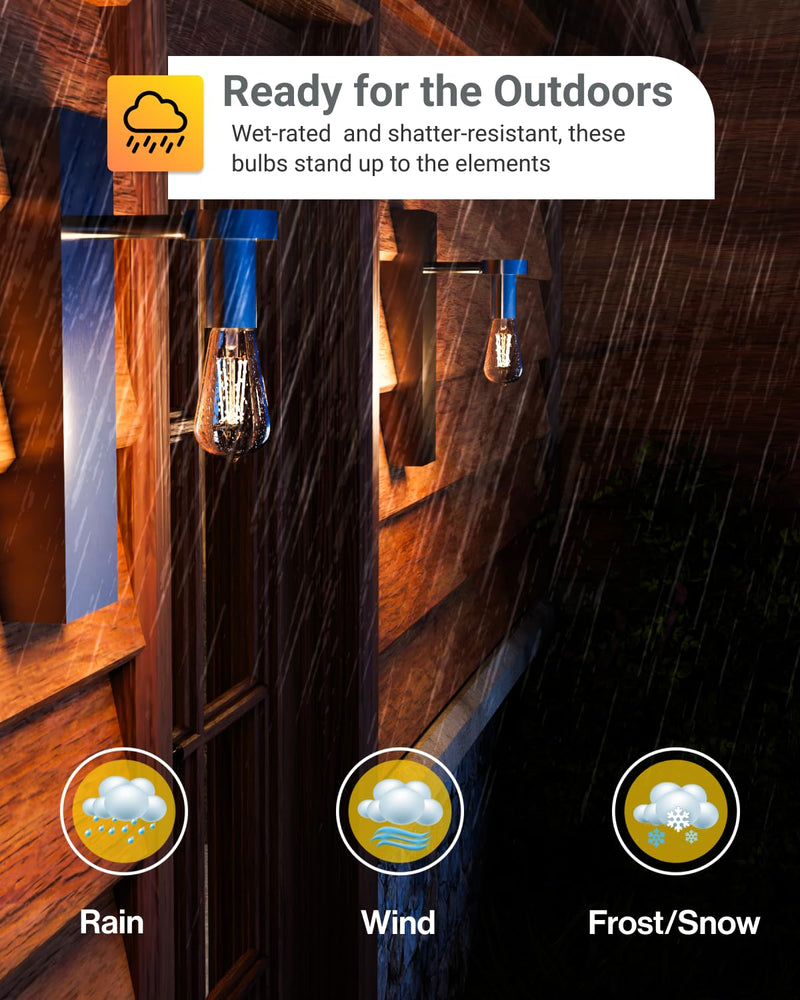 6 Pack Dusk to Dawn LED Outdoor Lights Bulb, ST64 Edison Style Automatic Light Sensing Bulbs, 800 LM, 7W (60W Equivalent), 3000K Warm White, E26 Base UL 6 Count (Pack of 1) 3000K Soft White