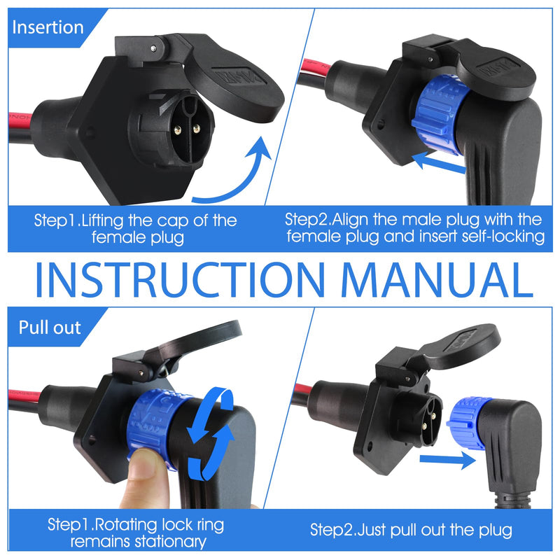 Trolling Motor Plug and Receptacle,12V/24V/26V/48V 8 Gauge 2-Wire Trolling Motor Plug for Minn Kota Marine Boat,Male&Female Quick Connector and Receptacle,Waterproof Blue,Elbow
