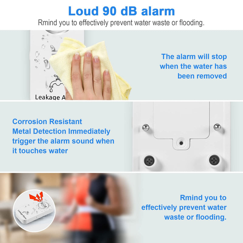 Water Detectors Wireless 90dB Adjustable Audio Alarm Sensor, Sensitive Leak and Drip Alert for Kitchen Bathroom Basement (5 Pack) White-5Pack