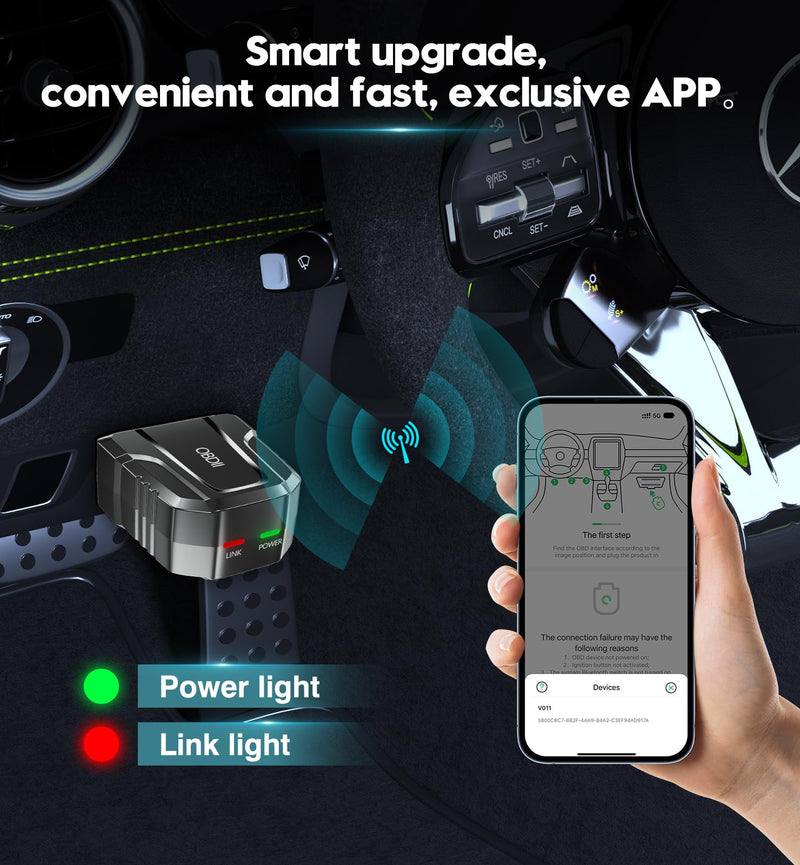 OBD2 Scanner Reader Bluetooth Wireless Auto Diagnostic Scan Tool for iOS & Android for Performance Test Bluetooth 5.4 Car Check Engine Car Code Reader, Clear Error Code Live Data Reset Exclusive APP black