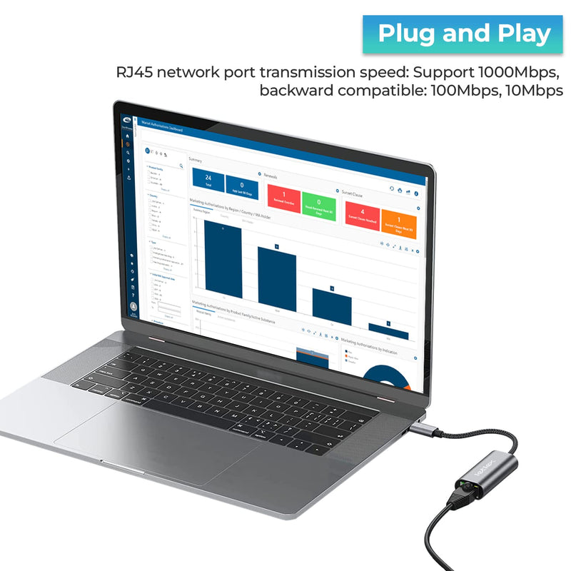USB C to Ethernet Adapter, 1000 Mbps USB-C Gigabit Ethernet Adapter Compatible with MacBook Pro and Air for Thunderbolt 3 USB 4, Ethernet to Type C USBC Adapters for Mac Windows Android
