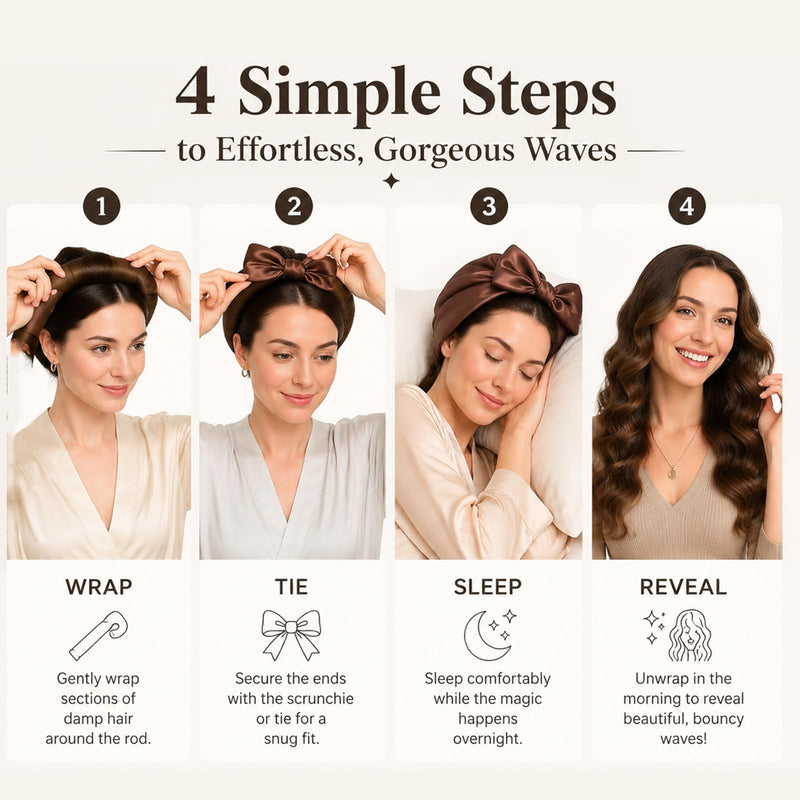 4 Pcs Heatless Hair Curlers, 3 Velvet Hair Rollers with Satin Scarf Styling Tools, Hair Curlers to Sleep Overnight Blowout Rods for Long Short Hair Volume Women - Brown Borwn & Headscarf