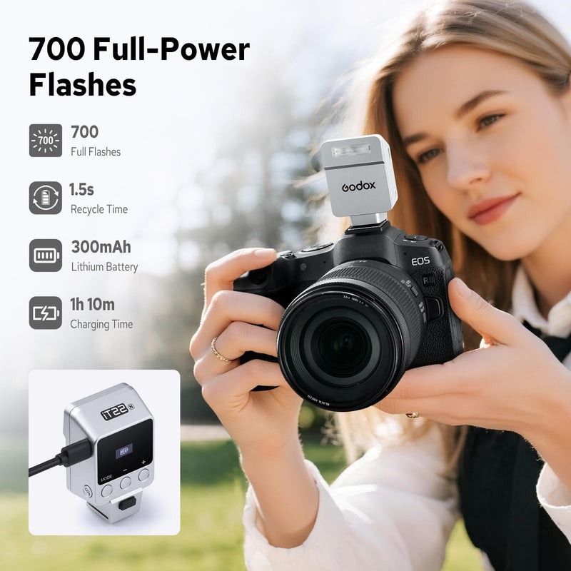 Godox iT22 iT22-N Flash for Nikon, Mini TTL Flash with Intuitive Screen | 1.5s Recycle 700 Full Power Flashes, USB-C Charge, Built-in Battery, GODOX iT22N iT22 N Pocket Flash Speedlight (Silver) iT22-N for Nikon (Silver)