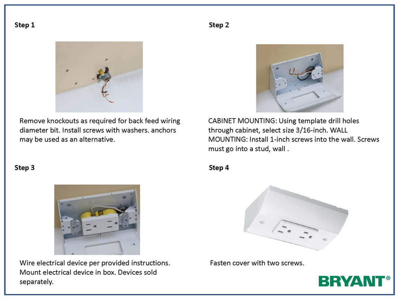 Bryant Electric RU100W tradeSELECT Under Cabinet/Counter Power Distribution Box, Slim Fit, White Metal Slim Fit Box