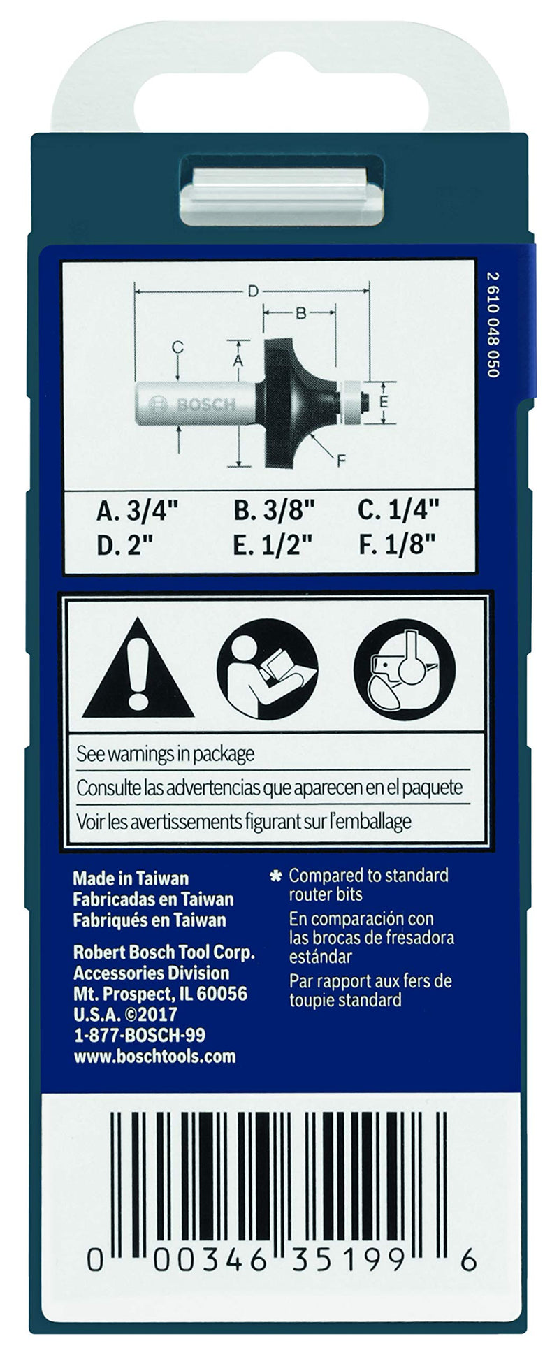 Bosch 1/8-Inch Radius Roundover Two flutes Router Bit with Ball Bearing