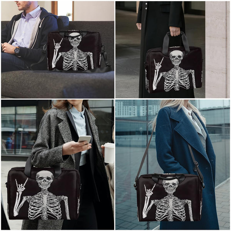 16in Laptop Bag for Women Men Waterproof Computer Carrying Messenger Case Handbag A07:black Skeleton Skull Gothnic