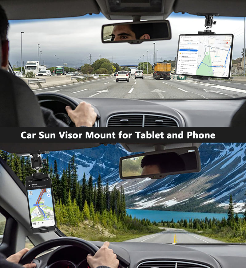 Car Sun Visor Tablet Mount, Truck Visor Tablet Holder Clip [Upgrade Clip Never Fall] Multifunctional Vehicle Phone Clamp with 1/4" Screw, for iPad, Galaxy Tabs, Fire, iPhone, 4-12.9"