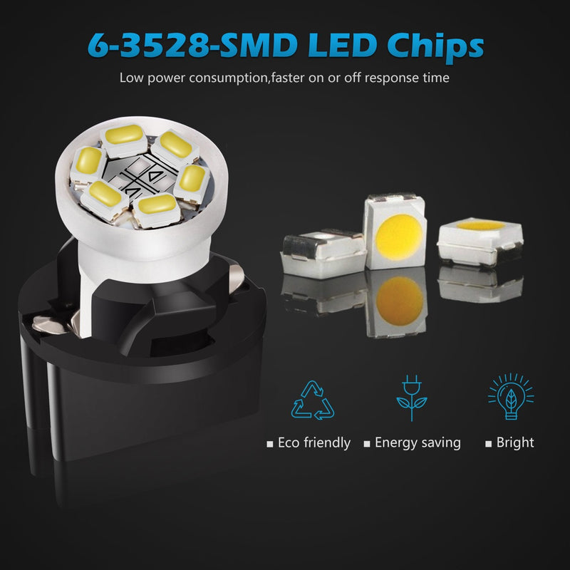Partsam T10 194 168 LED Dash Instrument Light Bulbs White with Twist Lock Socket, Super Bright T10 Instrument Panel Gauge Cluster Dashboard Lights Bulbs 12V 6-2835-SMD LED Chipset, 10Pcs/Set