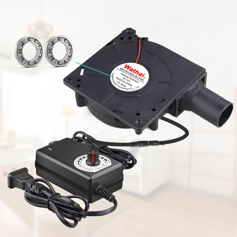 Wathai 120mm x 32mm Small Blower Fan 12V with AC 110V 120V Variable Speed | Dual Ball variable speed blower squirrel cage fan blower for waste oil burner BBQ Smoker DIY Cooling Projects 12032 110V-240V