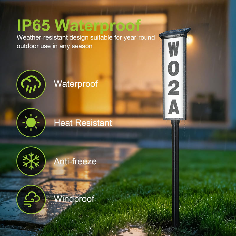 Solar Address Sign, Lighted House Numbers for Outside Waterproof, 3 Colors LED Illuminated Address Plaque with Stakes, Solar Address Numbers for House Yard Garden Street