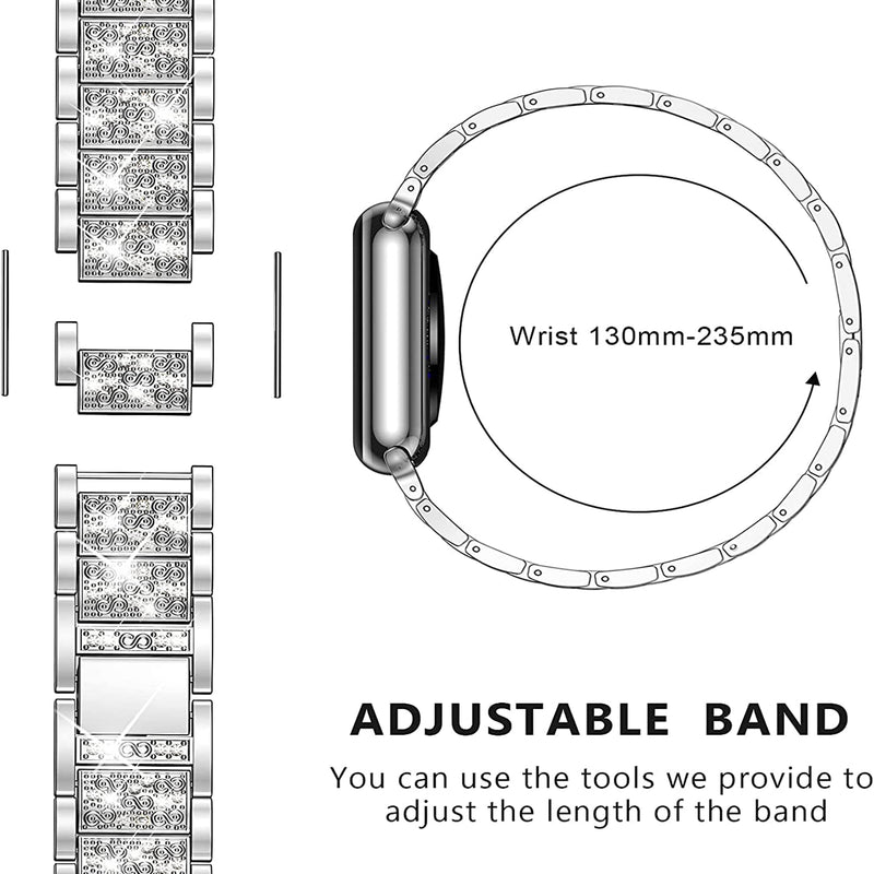 Compatible for Coco Smartwatch Bands, Women Jewelry Bling Diamond Metal Dressy Strap Adjustable Replacement Strap Accessories Sports Band for Men Women Compatible for Coco BT2, BT2-Z Smartwatch Silver 22mm size band