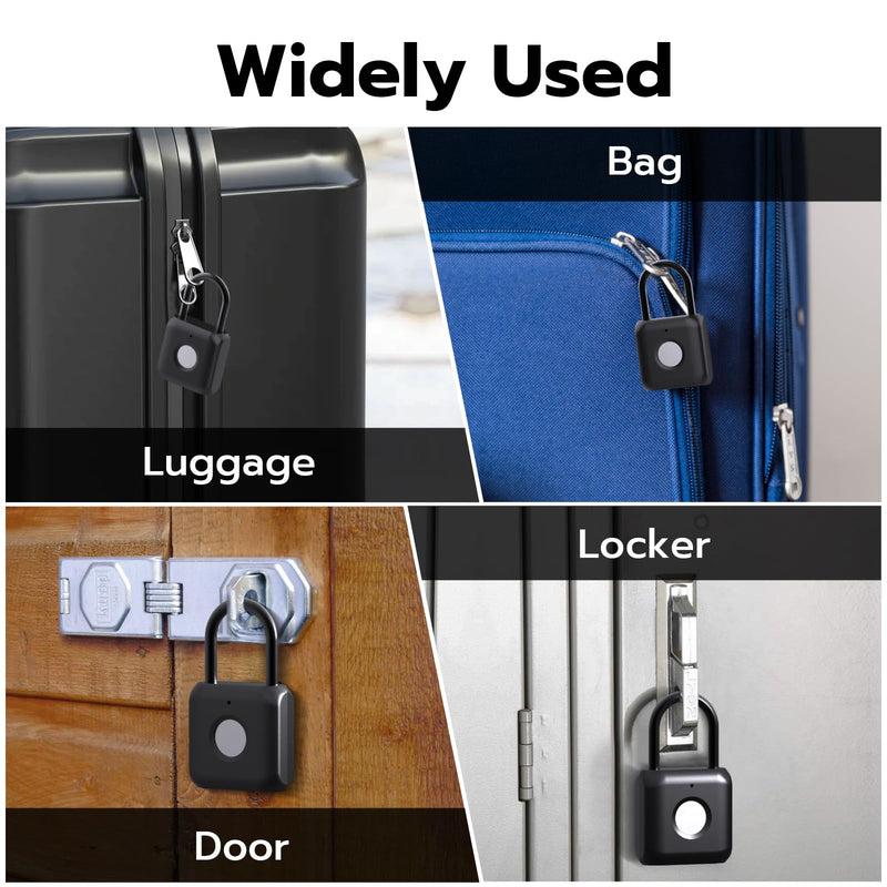 eLinkSmart Fingerprint Padlock for Gym Locker - Keyless Smart Lock with App & Bluetooth, Biometric Padlock for School Locker, Backpack, Suitcase, Luggage, Cabinet, Indoor Use (Black) Black