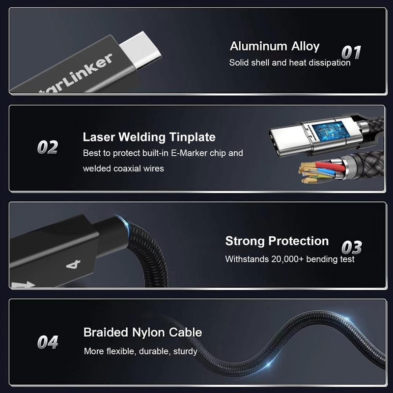 Thunderbolt 4 Cable 40Gbps [10Ft 3M] Braided, PD Charging, High-Speed Data Transfer & 8K@60Hz 4K@144Hz, USB C for Thunderbolt 3, USB4, MacBook Pro, iPad Pro, Docking, eGPU, Monitor, SSD 10Ft（3M） 100W