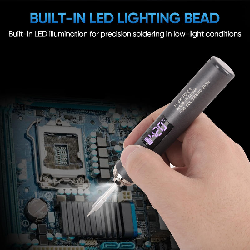 Cordless Soldering Iron Kit, Rechargeable USB-C Soldering Pen with OLED Screen, Portable Battery Powered Solder Iron for Electronics Repair, Includes 3 Tips & Lead-Free Solder Wire