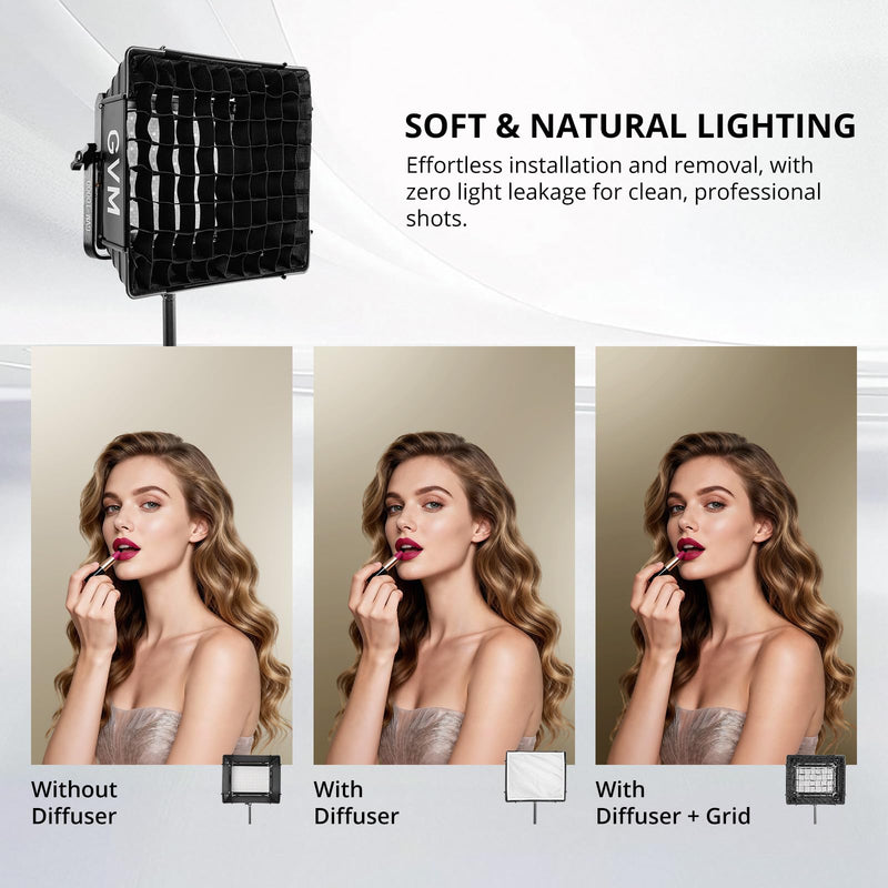 GVM Foldable Softbox with Diffusers/Honeycomb Grid, 2 Packs Softbox Lighting Kit Compatible with GVM 680RS/880RS/1000D RGB Video Light for YouTube/Portrait Photography/Product Shoots/Live Streaming