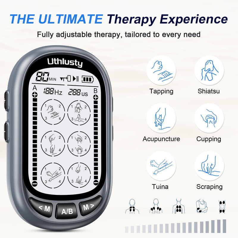 TENS Unit Muscle Stimulator for Pain Relief Therapy–Dual Channel 24 Modes TENS Machine&EMS Muscle Stimulator,Upgraded Large Screen Portable Muscle Stimulator for Back,Shoulder,& Neck Pain with 10 Pads Wolf Gray