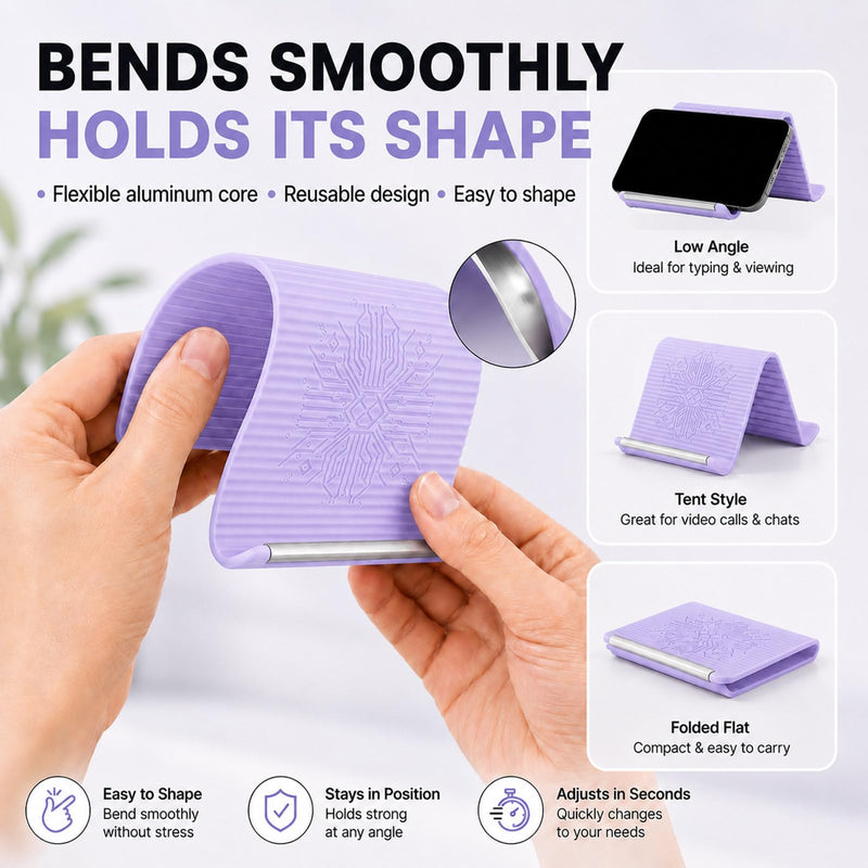 Airplane Phone Holder, Portable Travel Phone Stand, Lavender | Flexible Silicone Aluminum Core Airplane Phone Holder, Textured Non-Slip, Folded into Any Shape, for Bed,Treadmill,Seat Back Lavender-1PCS