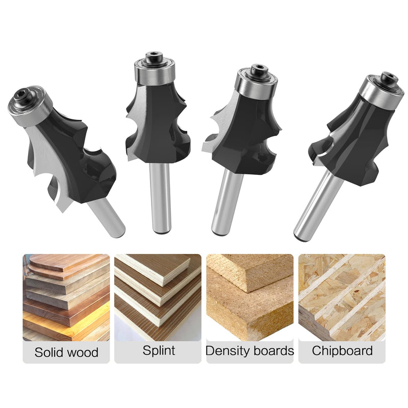 1/4 Inch Shank Architectural Molding Router Bit Drawing line Bits Woodworking Cutter Tool - 1/4, 3/8, 5/16, 1/2 4PCS 1/4" Shank-(1/4, 3/8, 5/16, 1/2) 4PCS