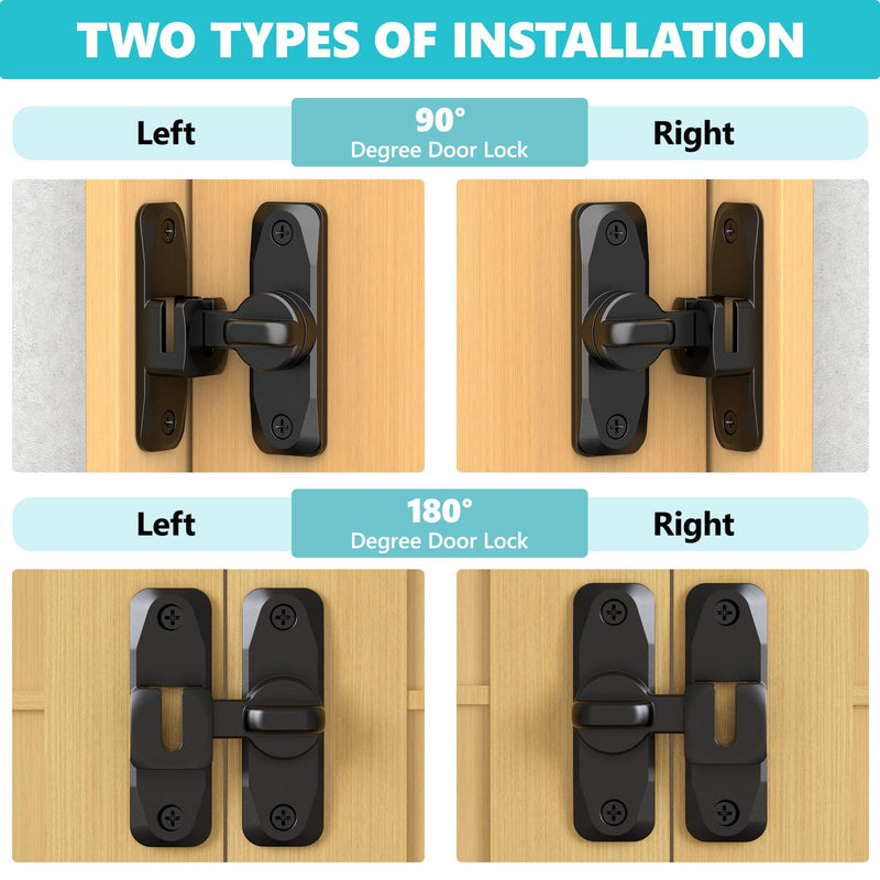 Sliding Barn Door Lock & 90/180 Degree Latch Hardware, Zinc Alloy Small Flip Door Lock for Closet, Bathroom, Cabinet, Garden, Shed (Black-2 Pack) Black-2 Pack