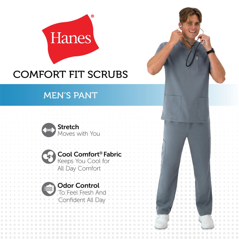 Hanes Men's Scrubs Healthcare Pants, Scrub Pants for Men, Moisture-Wicking & Odor Control, 5 Pockets Large Slate Grey