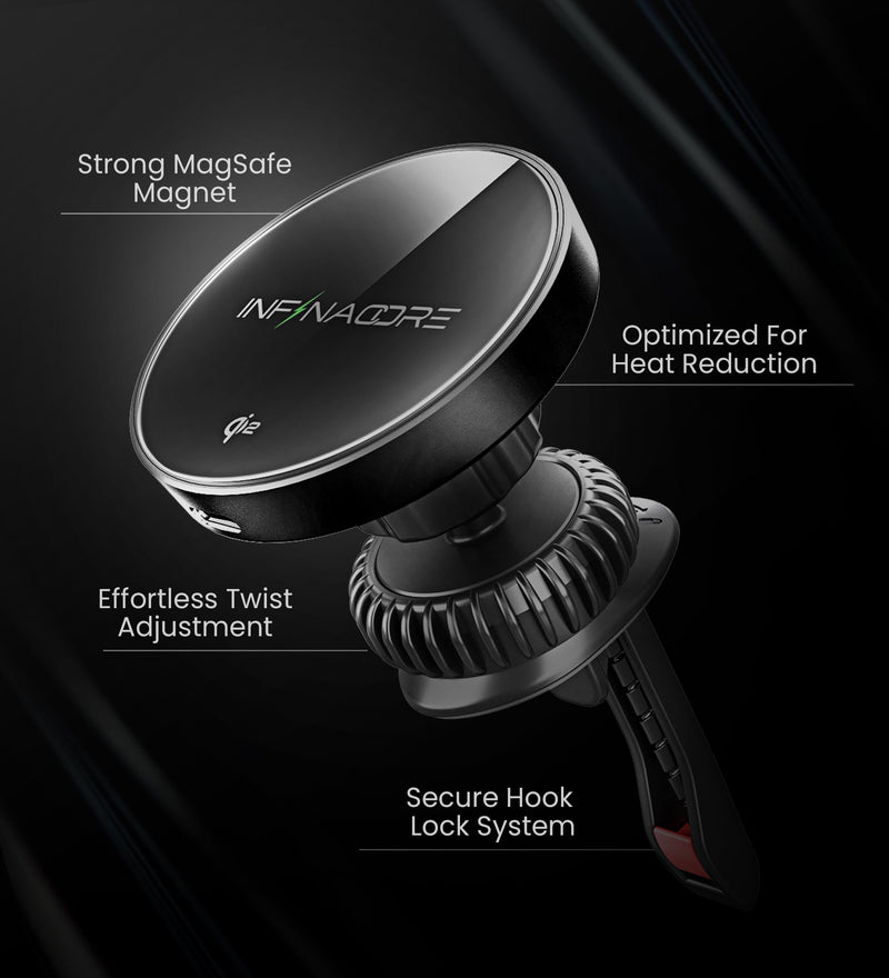 InfinaCore for Qi2 15W MagSafe Car Mount Charger,Super Fast Magnetic Wireless Car Charger for iPhone 16 Pro Max Accessories, Qi2 MagSafe Charger Fits iPhone 16 15 14 13 12,Samsung with MagSafe Case