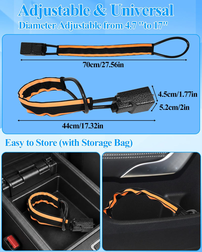 Steering Wheel Lock, Seat Belt Lock, Anti Theft Car Device with 3 Keys | Universal Car Lock with Waterproof Reflective Strip, Max 17 Inch Length for Vehicle, Truck,SUV,Golf Cart, RV and Van (Yellow) Orange-Metal Shell