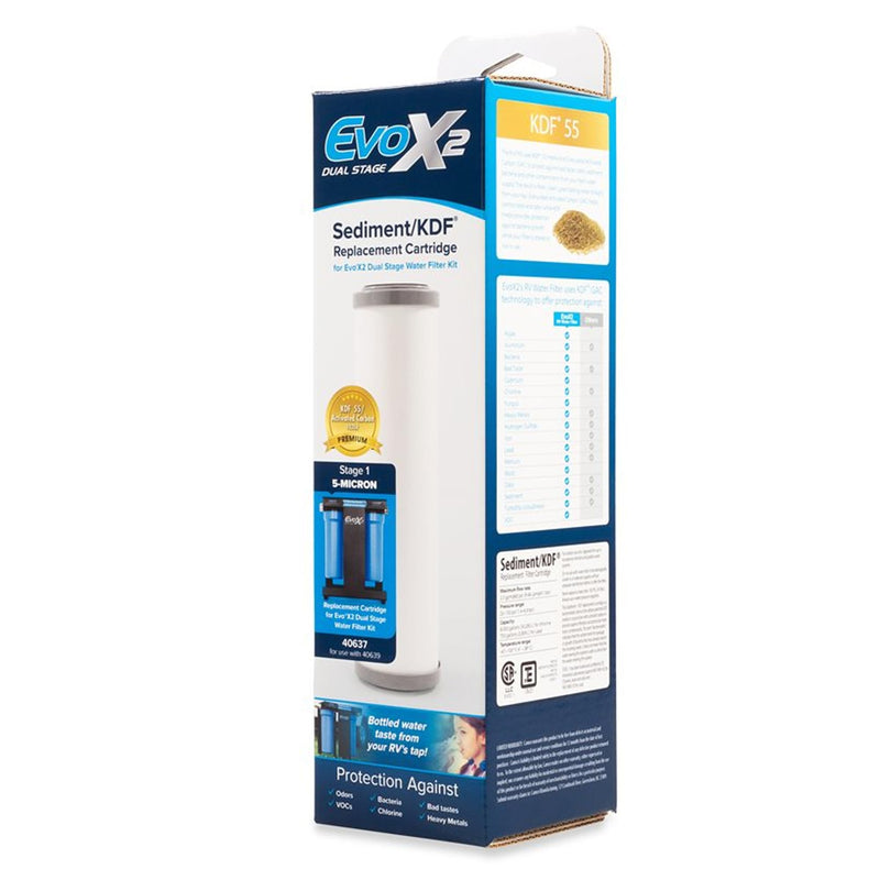 Camco EVO 5-Micron Water Filter Replacement Cartridge - Significantly Reduces Sediment, Taste, Odor and Chlorine - Prolongs Your Carbon Block Filter (40637) 1 Count (Pack of 1)