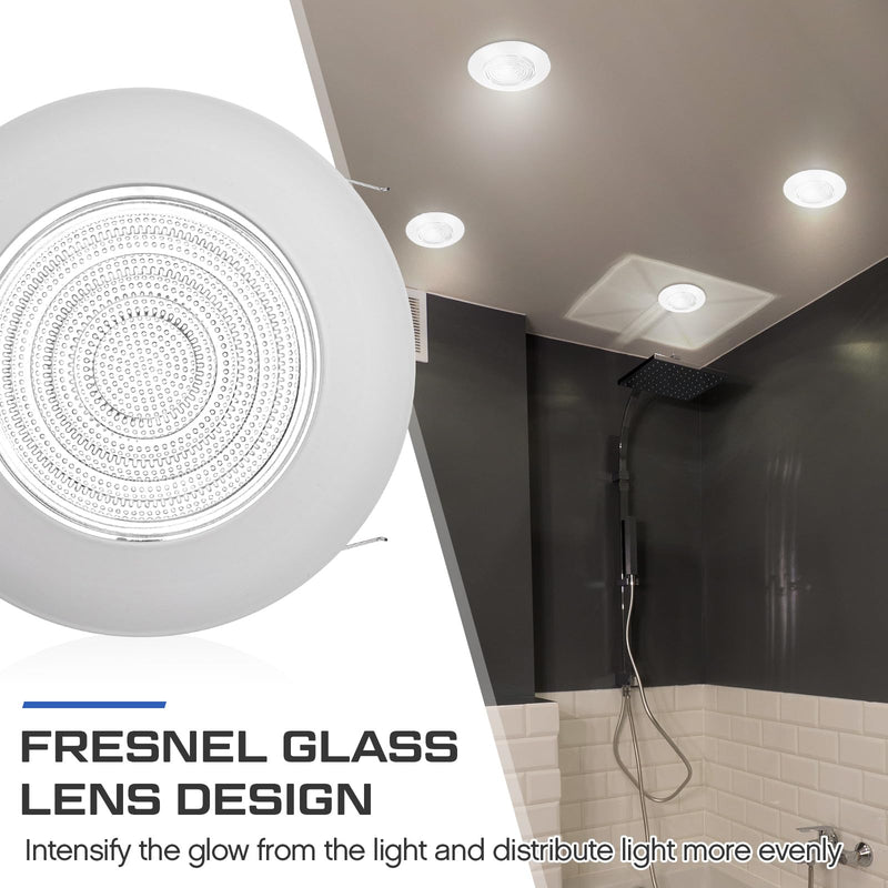 Glooglitter 2 Pcs 6 Inch Shower Trim for Recessed Light Cover White Bathroom Light Cover Replacement with Fresnel Glass Lens Waterproof for Wet Locations Ceiling