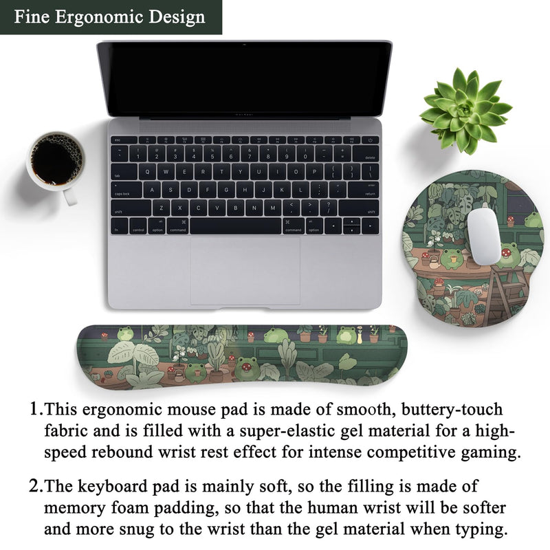 Cute Frog Mouse Pad with Wrist Rest Kawaii Green Decor Pain Relief Mat, Ergonomic Mouse Pad for Desk Computer Keyboard Laptop, Desk Decor Office Accessories for Girl Wrist Rest for Computer Keyboard.