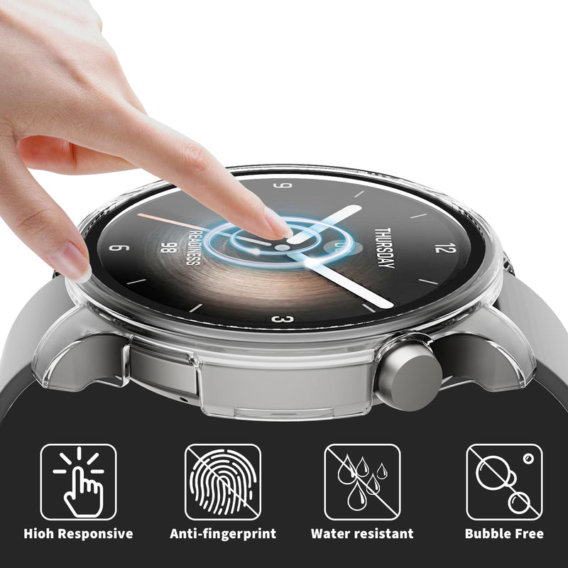 Rc-Z 2-Pack Screen Protector case for Amazfit Balance 2 Smart Watch, Hard PC Bumper Built-in Tempered Glass Film Face Cover Replacement Accessories for Women Men, Black 47mm