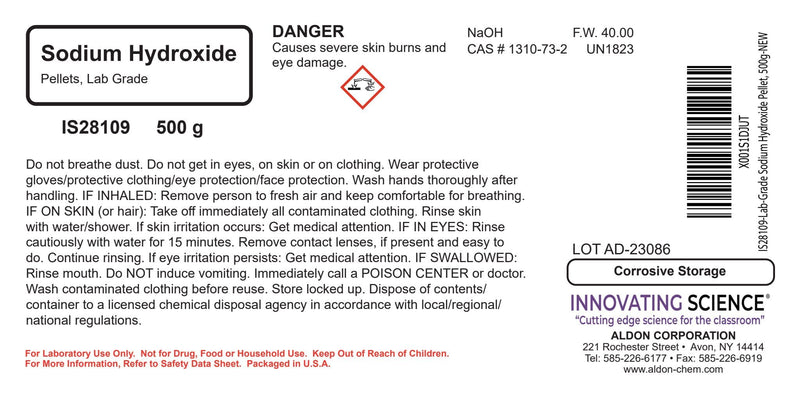 ALDON Innovating Science Laboratory-Grade Sodium Hydroxide Pellet, 500g - The Curated Chemical Collection