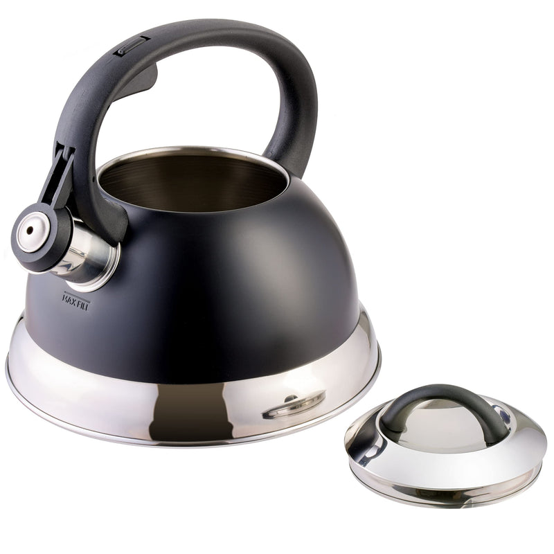 Mr. Coffee Flintshire 1.75-Quart Stainless Steel Whistling Tea Kettle with Nylon Handle – Matte Black Stove-Top Kettle for Boiling Water 1.8 Quarts