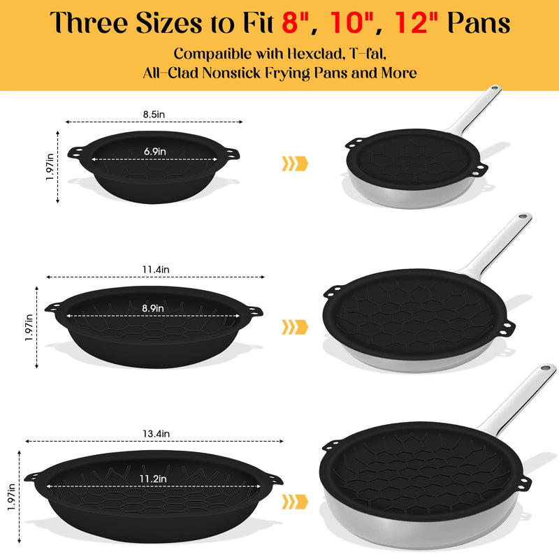 3 Piece Set Silicone Pan Protectors (Includes 8",10",12"), Pan Separators for Stacking Compatible with Hexclad, Tfal, All-Clad Nonstick Frying Pans and More, Cookware Protector, Dishwasher Safe, Black