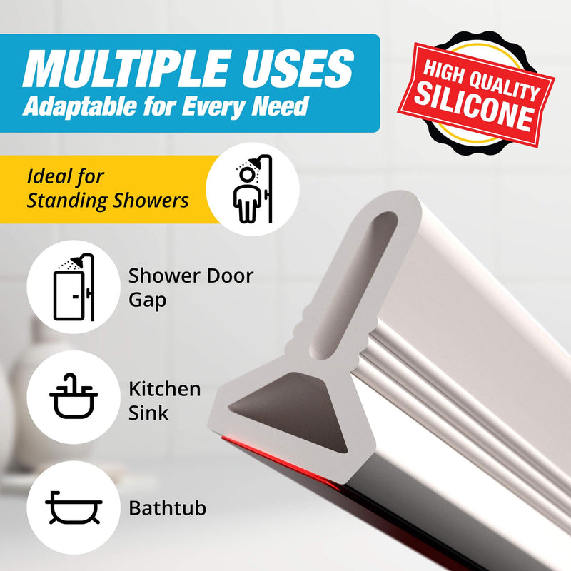 Shower Threshold Water Dam Barrier 67" - White Collapsible Shower Water Blocker - Shower Guard for Walk in Shower - Water Guard Stopper for Floor - Shower Dam - 1.5" Tall - By Hippo Dam 67 In