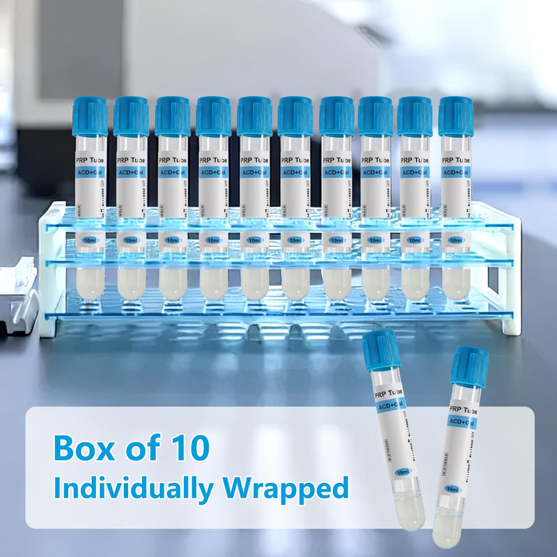 10mL PRP Processing Tubes with ACD & Separation Gel, 10 Pack | Individually wrapped tubes designed for laboratory sample preparation and separation workflows.
