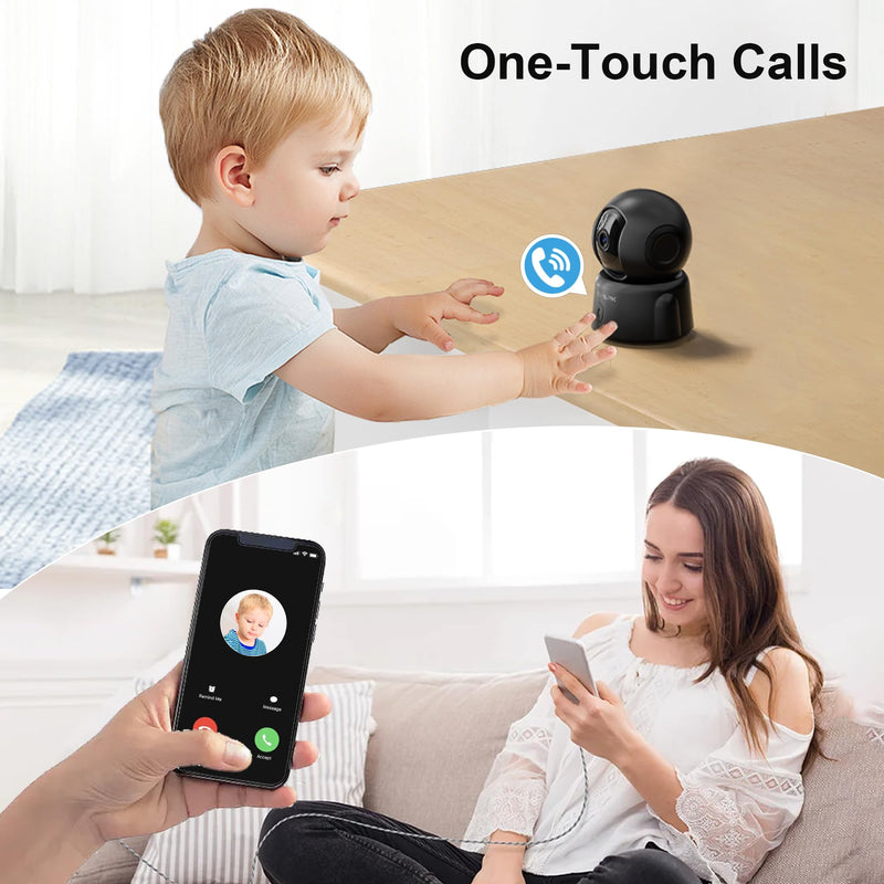 GOLSPARK Dog Pet Camera for Home Security 2K,2.4GHz WiFi Camera Baby Monitor for Room with Motion Tracking Detection Night Vision,Two-Way Audio SD/Cloud Storage Black-2Pack