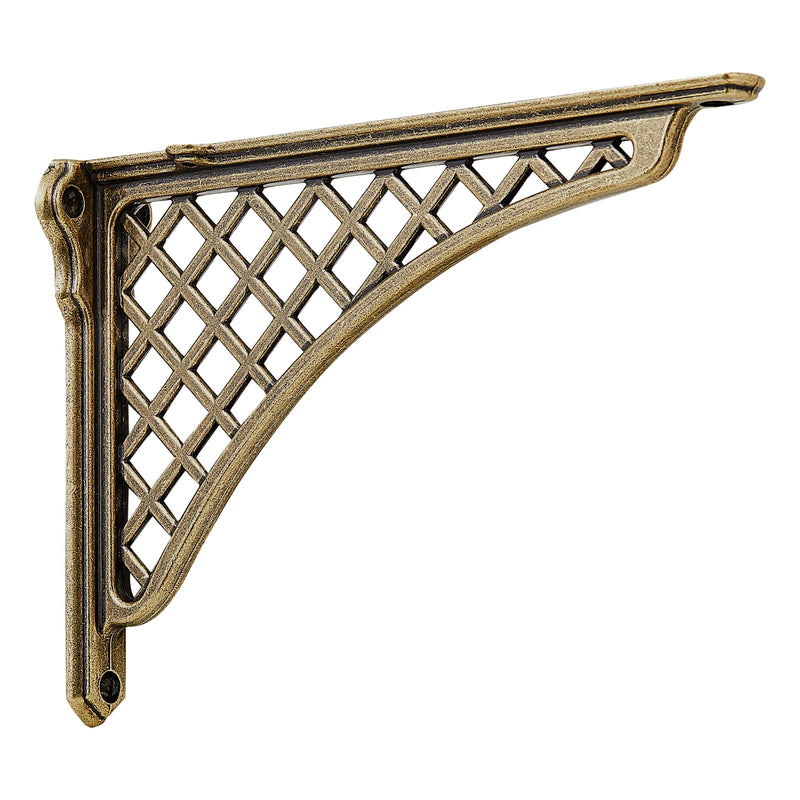 2 Pack Heavy Duty Cast Iron Victorian Shelf Bracket, 7.8 Inches Antique Brass Baroque L-Shaped Shelf Brackets, DIY Projects, Hardware Included 8 Inch