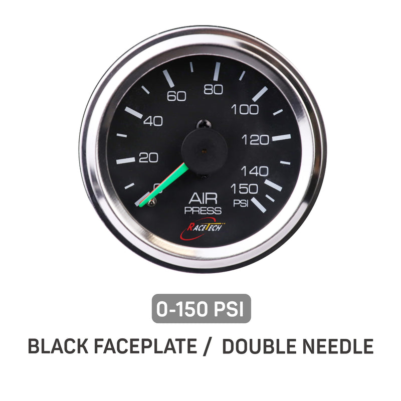 52mm 2-1/16" Mechanical Dual Air Bag Suspension Pressure Gauge Air Suspension Gauge 0~150 PSI 1/8NPT Black Dial Chrome Rim for Air Ride Suspension Systems