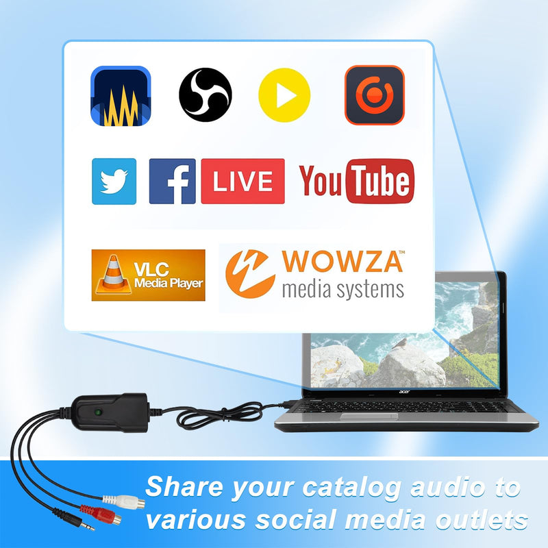 USB Audio Capture Card Grabber for Window 10/11/8/7 / 2000/XP and Vista, Seven，Audio Grabber for Vinyl Cassette Tapes,MD, Phono to Digital MP3 Converter from 3.5mm and R/L Audio Connector