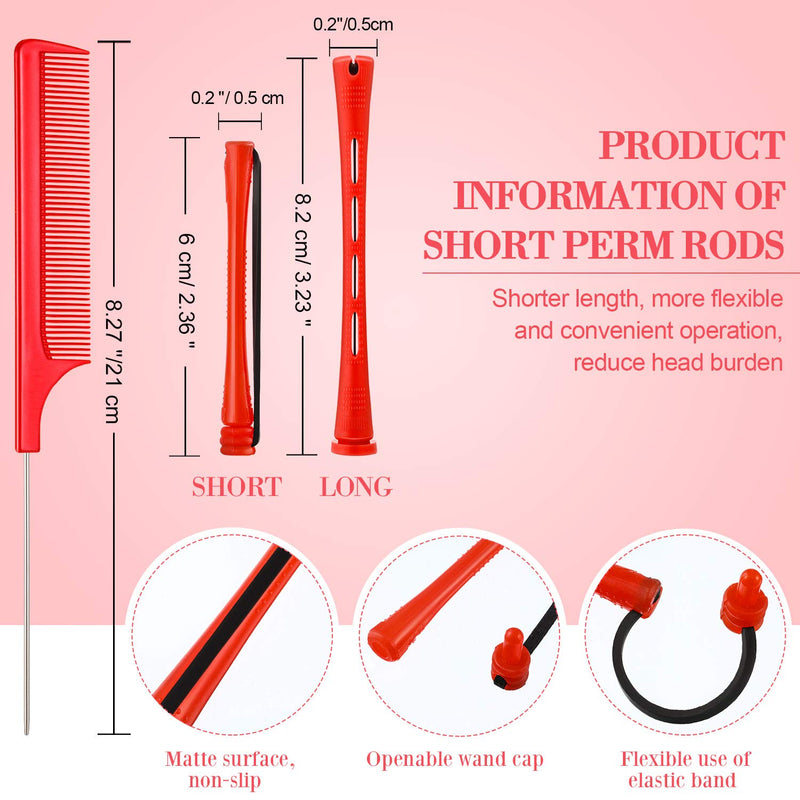  [AUSTRALIA] - WILLBOND 60 Pcs Perm Rods for Short Hair Perming Kit Red Plastic Cold Wave Perming Rods with Steel Pintail Comb Rat Tail Comb 0.2 Inch Hair Curling Rollers for Hairdressing Styling Supplies