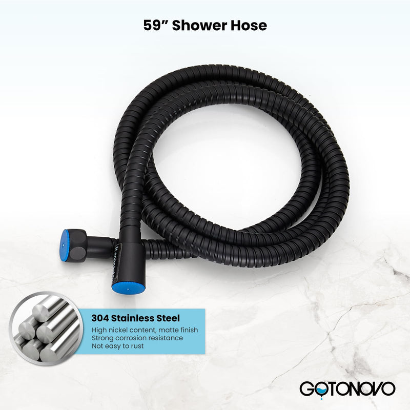 gotonovo Wall Mount Solid Brass Matte Black Bathroom System Square Hand Held Shower Head With Wall Connector and Hose Set Handheld Combo Set